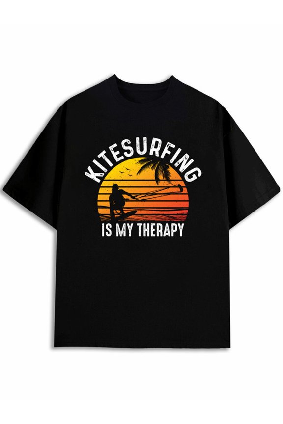 Kitesurfing Therapy Tee men's t shirt black top graphic tees Beach Day Everyday Summer Tee Perfect for exercise Funny Unisex Shirt Crewneck tshirts