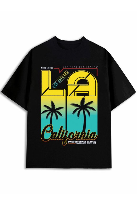 LA California Palm Tee Mens round neck T-shirt black casual limited edition BBQ Weekend Gathering Family Tee Casual Unisex Shirt Crewneck tshirts