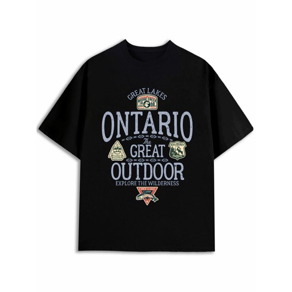 BASICTOGO Ontario Great Outdoors Tee For men Crew neck T-shirts black casual funny Beach Day Good Vibes Casual Tee Fashion Unisex Shirt Crewneck tshirts