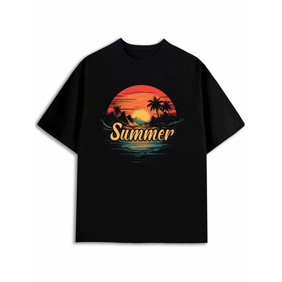 BASICTOGO Summer Sunset Vibes Tee mens Crew neck T-shirts black casual short Everyday and weekend wear Basic Unisex Shirt Graphic Tee tshirts