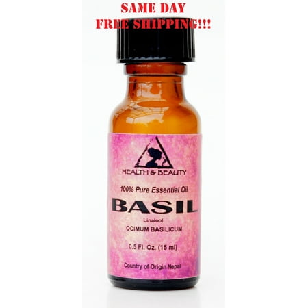 BASIL ESSENTIAL OIL LINALOOL AROMATHERAPY 100% PURE GLASS BOTTLE 0.5 OZ, 15 ml