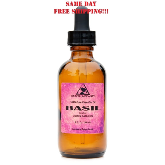 BASIL ESSENTIAL OIL LINALOOL AROMATHERAPY 100% PURE GLASS DROPPER 2 OZ, 59 ml