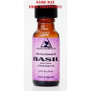 BASIL ESSENTIAL OIL METHYL CHAVICOL AROMATHERAPY PURE GLASS BOTTLE 0.5 OZ, 15 ml