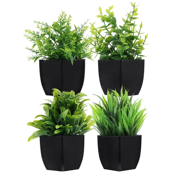 HONMEET Artificial Plants in Black Pots Multi-Color Plastic for Indoor Decor 4Pcs