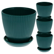 HONMEET Basiou 4pcs Dark Green Round Flower Pots for Indoor Plants with Water Storage and Drainage System