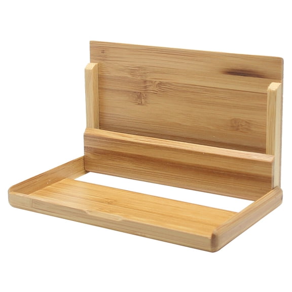 HONMEET Space Saving Khaki Wood Business Card Organizer Box for Convenient Desk Card Storage