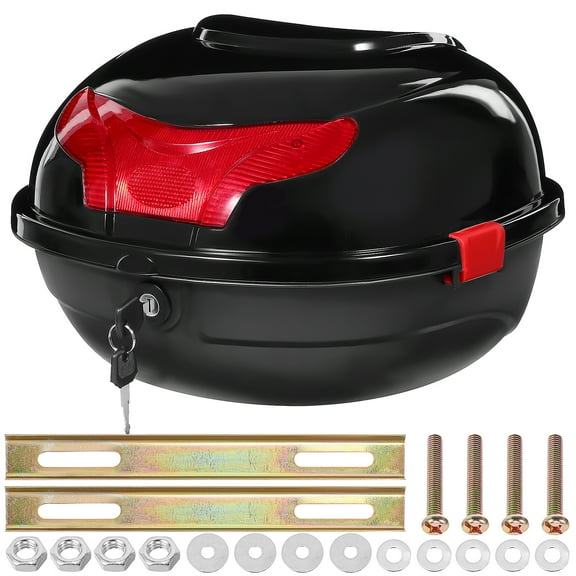 HONMEET Motorcycle Tail Box Black Hard Case with Reflective Light Universal Rear Storage Trunk for Bikes