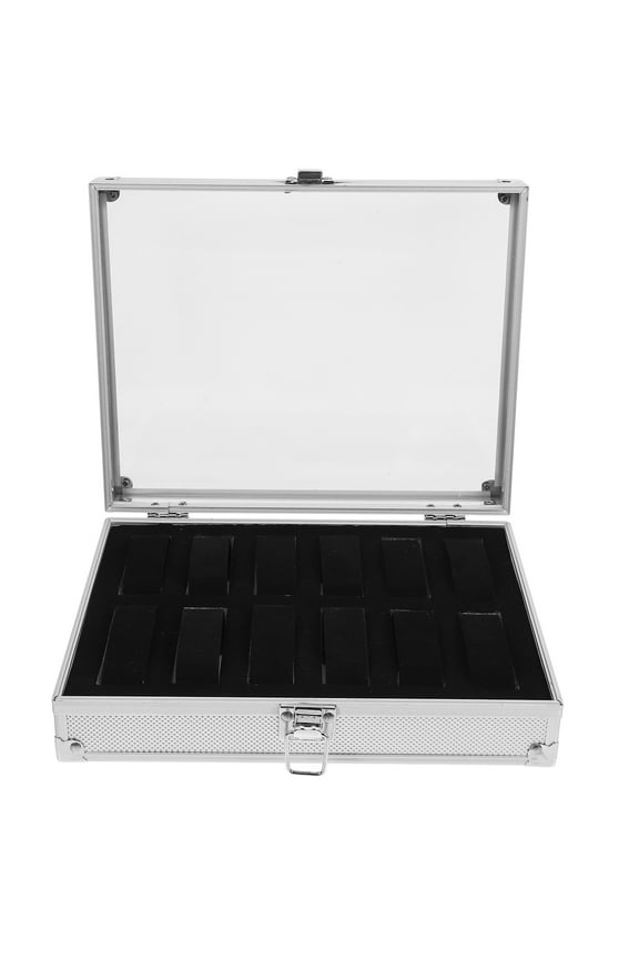 BASIOUS Watch Box Rectangular Watch Case With Clear Lid 12 Grid Metal Watch Display Case Bracelet Organizer Box For Men Cufflinks Jewelry