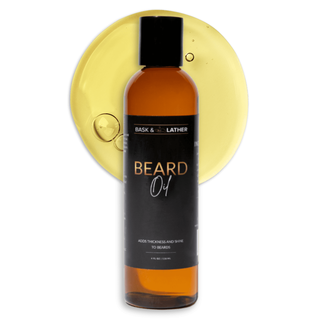 BASK & LATHER Beard Growth Oil, Frizz Free Hair Oil for Men Beard Care with Vitamins & Natural Ingredients to Hydrate, Smooth & Soften for Shiny, Thicker Fuller Beard Hair and Texture, 4 fl oz