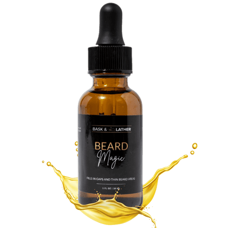 BASK & LATHER Beard Magic Growth Oil for Men, Helps Stimulate Hair Growth and Softness, Natural Beard Oil For Bald Spots and Patchy or Thin Beards, Supports a Thicker Fuller Beard, 1 fl oz