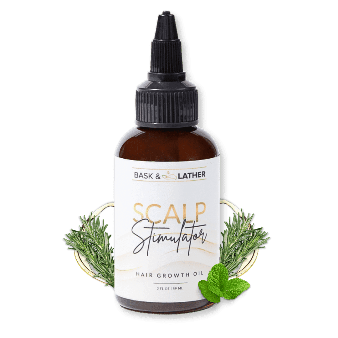 BASK & LATHER Scalp Stimulator Hair Growth Oil, Cold Pressed Oils Including Mint and Rosemary Oil for Hair Growth, Grapeseed & Hemp Seed Oil, Organic Natural Leave in Hair Oil, All Hair Types - 2oz