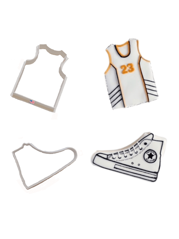BASKETBALL COOKIE CUTTERS American Sport Basketball Jersey Uniform T-Shirt and High Top Shoe Sneaker Cookie Cutters Made In The USA (2 Pack)