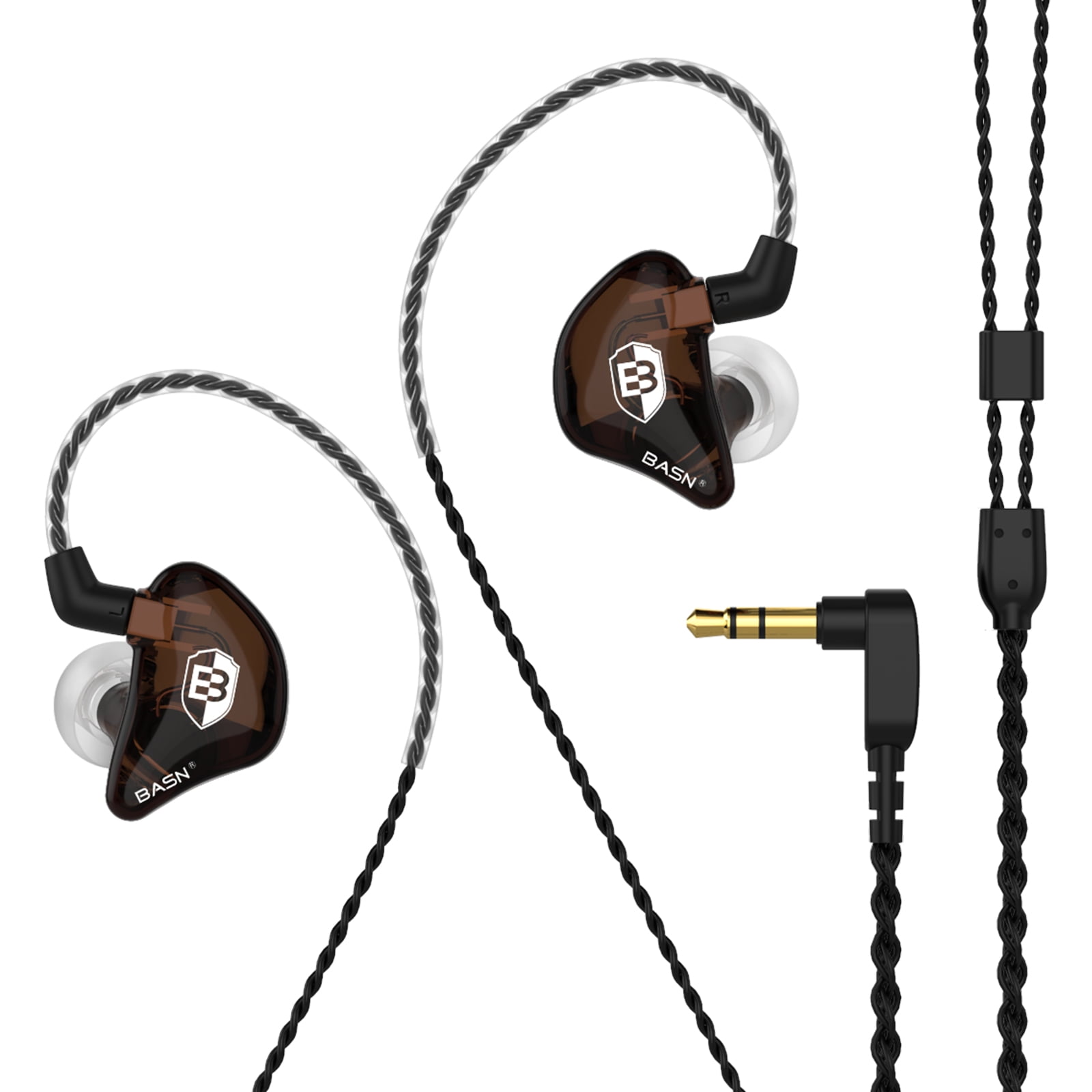 BASN Bsinger BC100 in-Ear Monitor Headphones Dual Dynamic Drivers in-Ear Earphones Detachable MMCX Cable Musicians Earbuds Headphones (Brown)