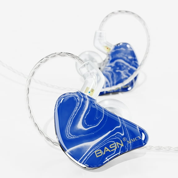 BASN MMCX in-Ear Monitors Headphones, Triple Drivers with Rich Bass, Noise-Isolation HiFi Stereo Earbuds with Upgraded Detachable Cables for Audiophiles Musicians (Blue)