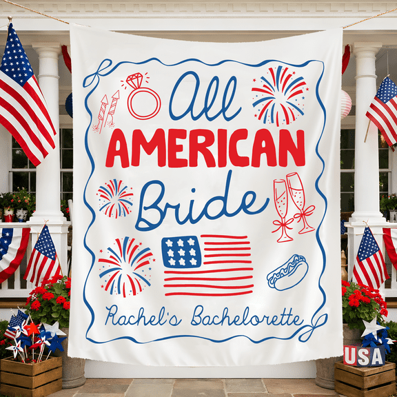 BASNITU All American Bride Bachelorette Banner, Custom 4th of July Bachelorette Tapestry
