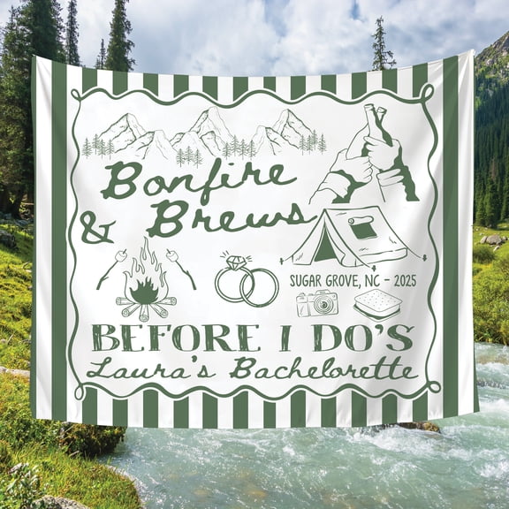BASNITU Bachelorette Tapestry, Bonfire And Brews Before I Dos Camp Theme, Party Backdrop Decor