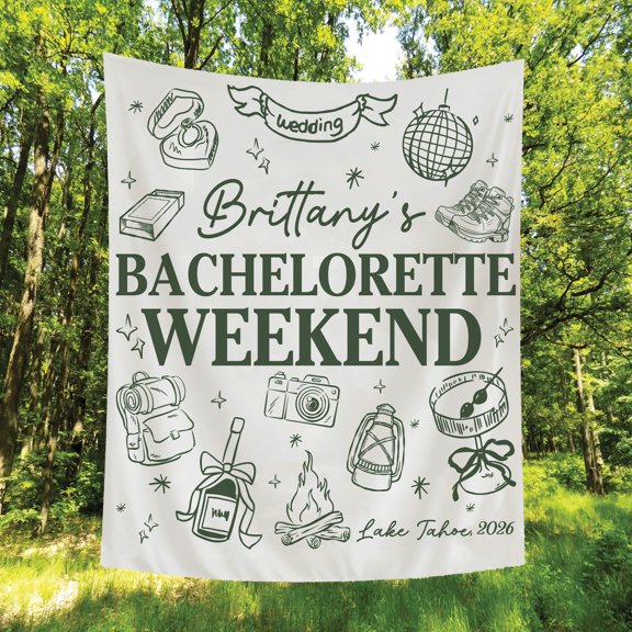 BASNITU Bachelorette Tapestry, Custom Bachelorette Camping Weekend Theme, Party Backdrop Decor