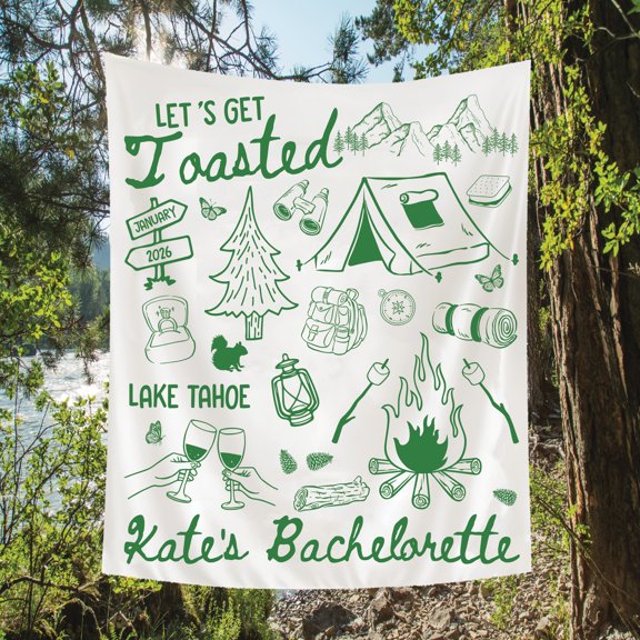 BASNITU Bachelorette Tapestry, Let’s Get Toasted Campfire Theme, Party Backdrop Decor