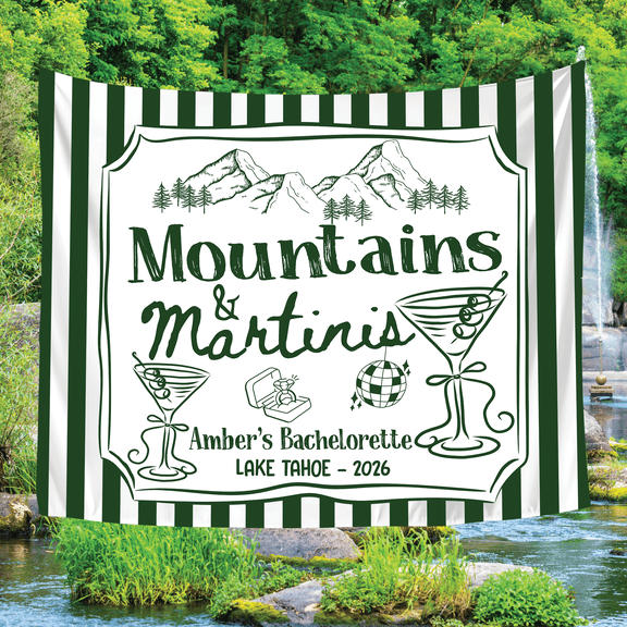 BASNITU Bachelorette Tapestry, Mountains And Martinis Theme, Camp Backdrop Decor