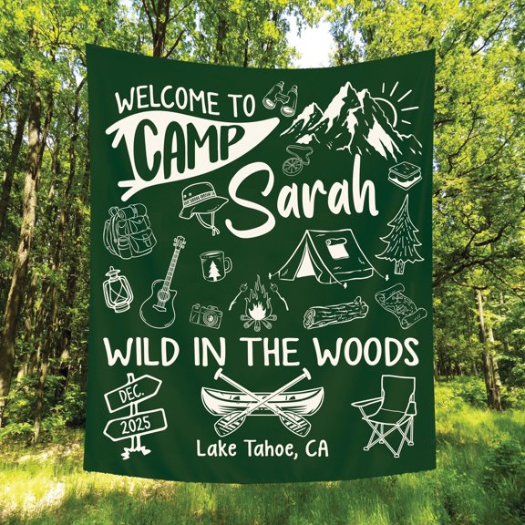 BASNITU Bachelorette Tapestry, Personalized Camp Glamping Theme, Party Backdrop Decor