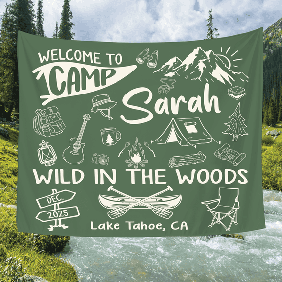 BASNITU Bachelorette Tapestry, Personalized Camp Glamping Theme, Party Backdrop Decor