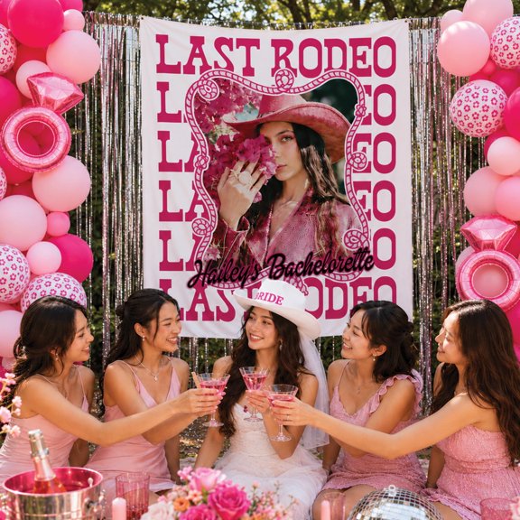 BASNITU Bachelorette Tapestry, Personalized Last Rodeo Photo Backdrop Decor