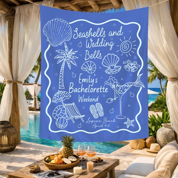 BASNITU Bachelorette Tapestry, Seashells And Wedding Bells Theme, Party Backdrop Decor