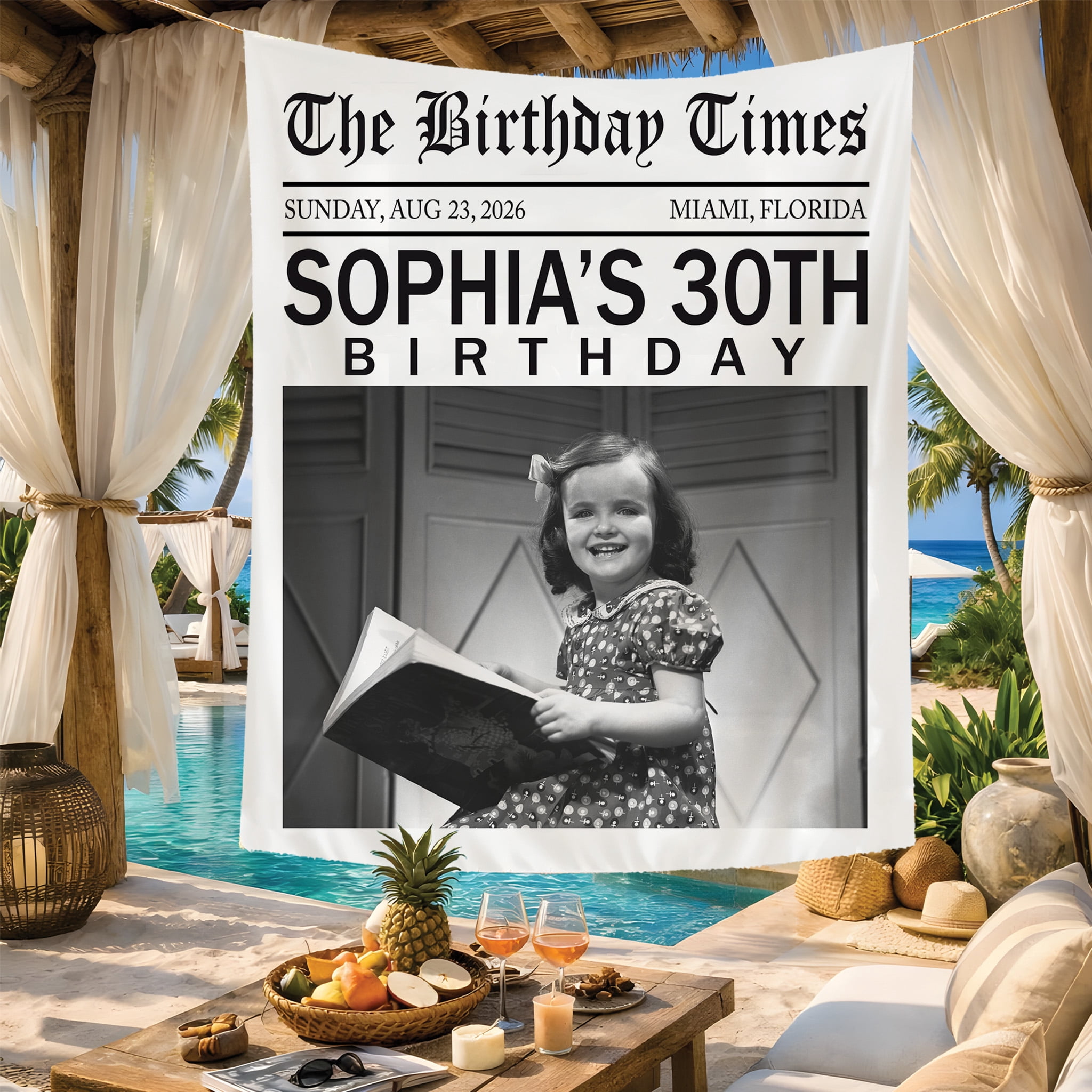 Cusatom Backdrop BASNITU Custom Birthday Newspaper Backdrop with Photo, Birthday Party ...