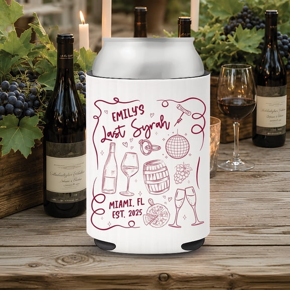BASNITU Custom Last Syrah Winery Bachelorette Can Cooler, 5 Pack Drink Sleeves
