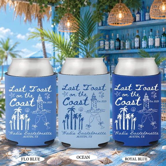 BASNITU Custom Last Toast On The Coast Bachelorette Can Cooler, 5 Pack Drink Sleeves