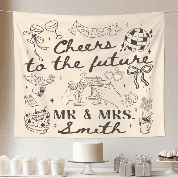 BASNITU Engagement Tapestry, Cheers To The Future Mr And Mrs Wedding Theme, Backdrop Decor