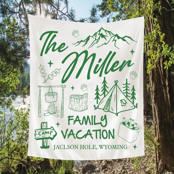 BASNITU Family Reunion Tapestry, Custom Family Camping Theme, Vacation Backdrop Decor