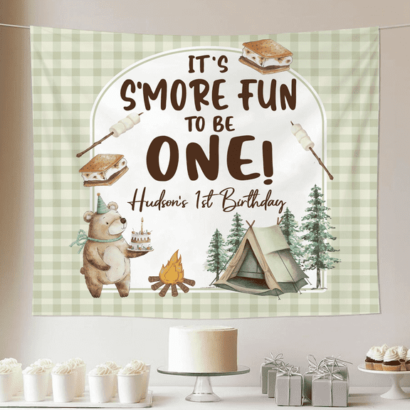 BASNITU Its Smore Fun to be ONE Birthday Tapestry, Custom Birthday Party Banner