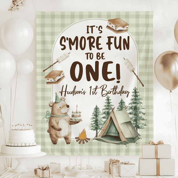 BASNITU Its Smore Fun to be ONE Birthday Tapestry, Custom Birthday Party Banner