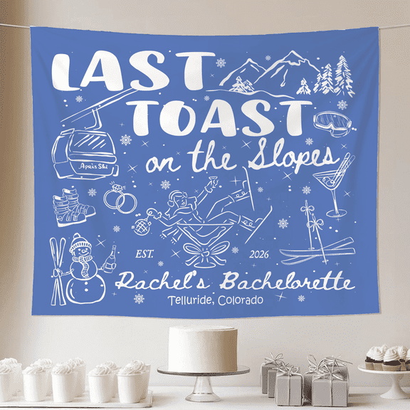 BASNITU Last Toast On The Slopes Bachelorette Tapestry, Custom Bachelorette Banner