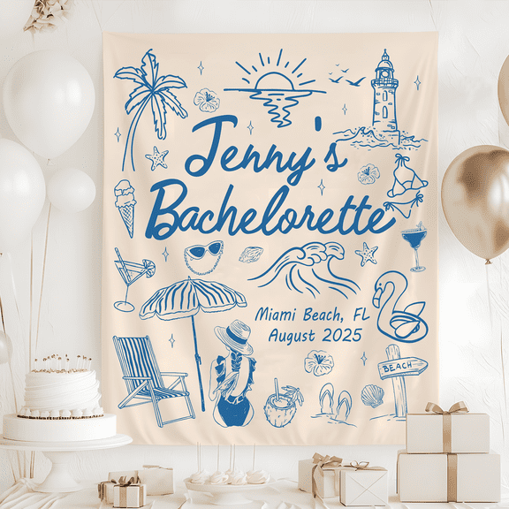 BASNITU Tapestry, Bachelorette Party, Beach Theme, Custom Banner