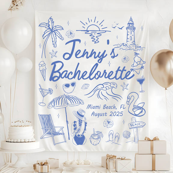 BASNITU Tapestry, Bachelorette Party, Beach Theme, Custom Banner