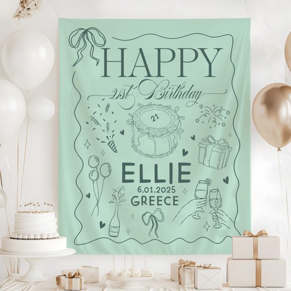 BASNITU Wall Tapestry, Birthday Party, Custom Any Age, Personalized Backdrop
