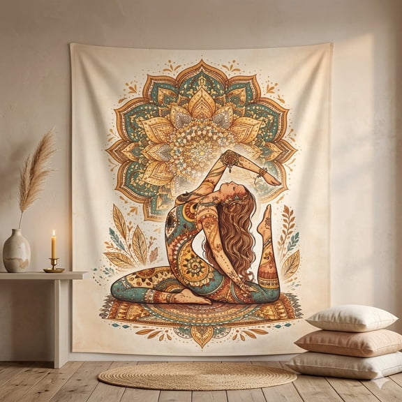 BASNITU Wall Tapestry, Chakra Lotus Mandala Boho Design, Room Decor