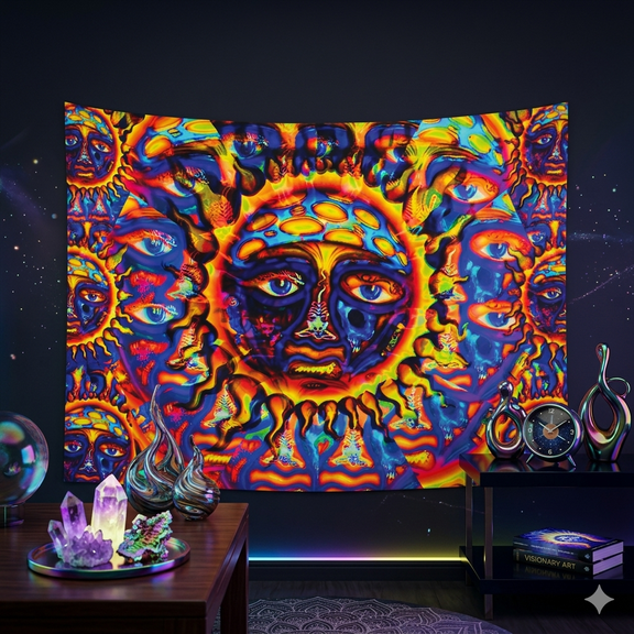BASNITU Wall Tapestry, Mystical Sun Psychedelic Trippy Design, Wall Hanging Décor