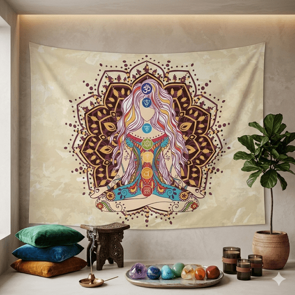 BASNITU Wall Tapestry, Seven Chakra Mandala Boho Design, Room Decor