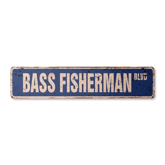 BASS FISHERMAN Vintage Plastic Street Sign fish fishing boat rod lover | Indoor/Outdoor | 30" Wide