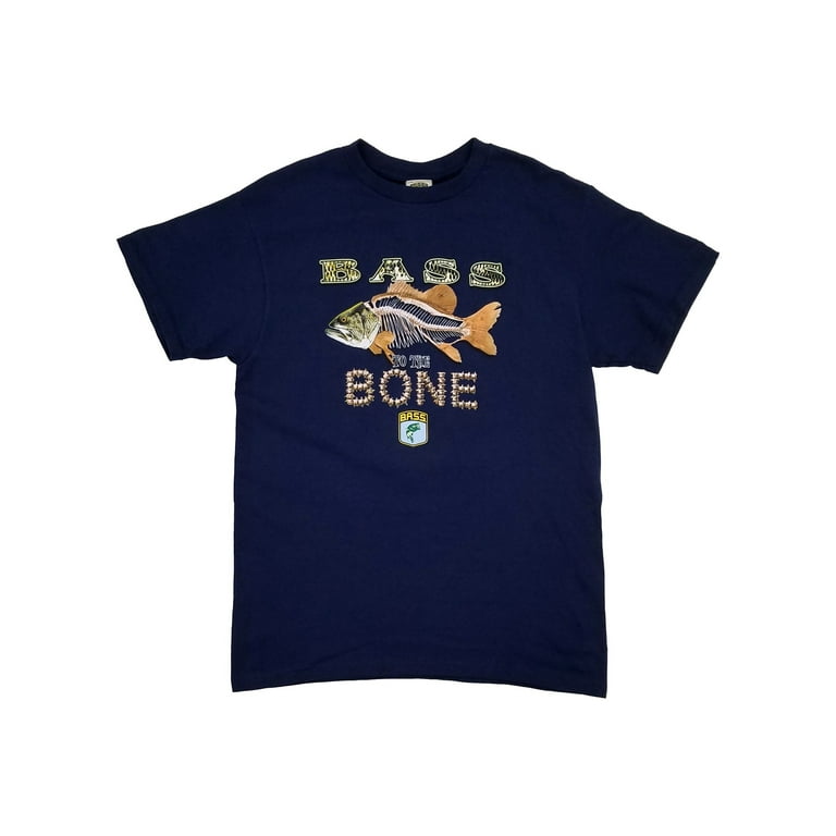 BASS Mens Navy Blue Base To The Bone Fishing Tee Shirt Short Sleeve T-Shirt  L