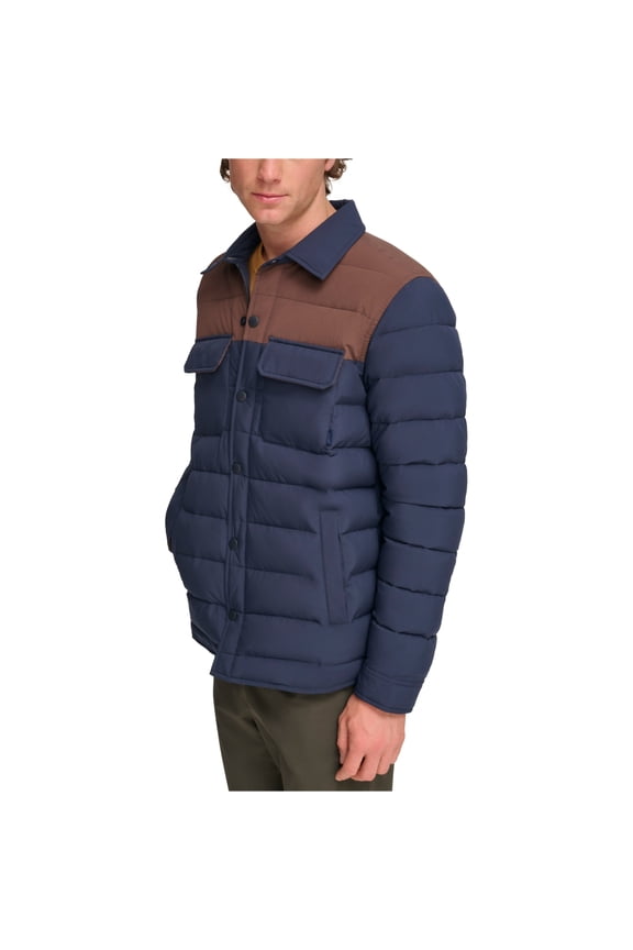 Mens Colorblocked Padded Quilted Jacket, Blue, XX-Large