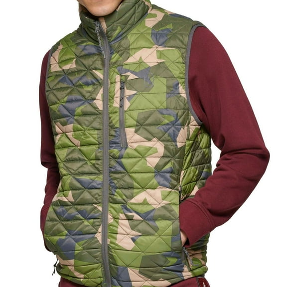 Bass Outdoor Delta Puffer Vest Men's Medium Green Camo Diamond Quilted FTS191