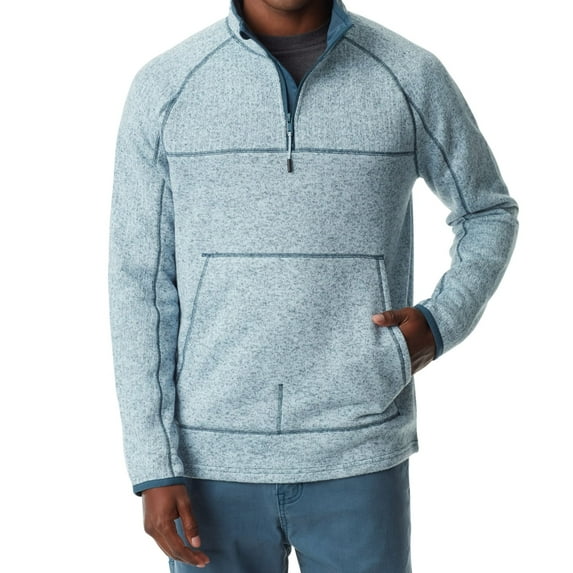 BASS OUTDOOR Mens Quarter Zip Pullover Sweater, Blue, Medium