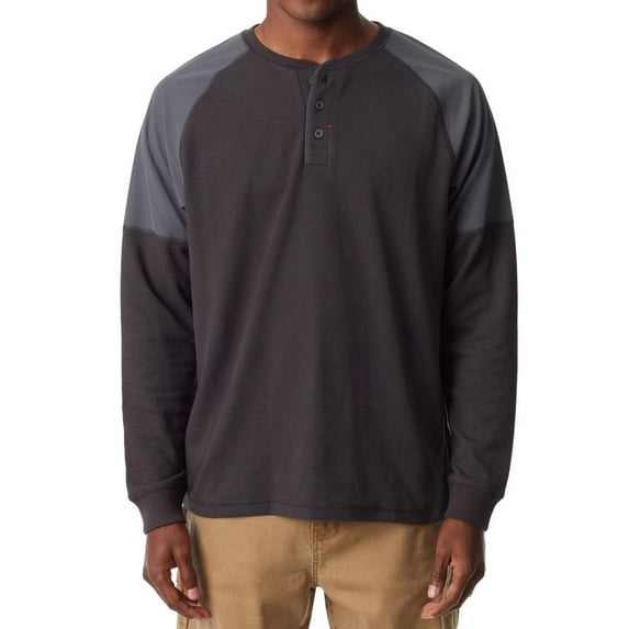 BASS OUTDOOR Mens Thermal Raglan Henley Shirt, Grey, X-Large