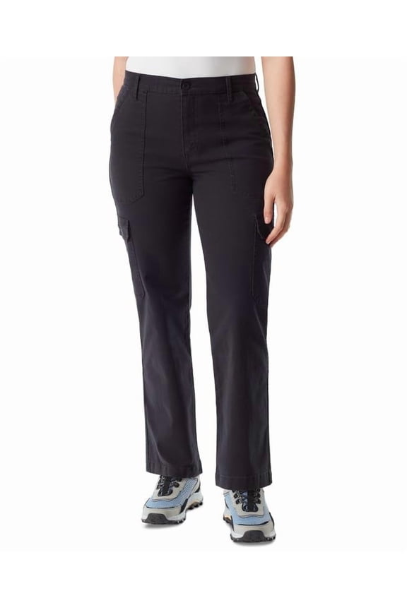 Women's High-Rise Canvas Cargo Pants (Black, 8)