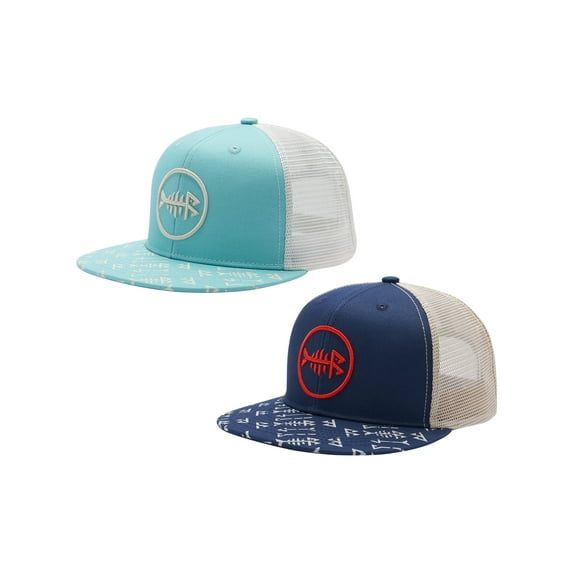 BASSDASH 2 Pack Flat Brim Trucker Cap Adjustable Snapback Hat Mesh Back For Men Women Fishing Hunting