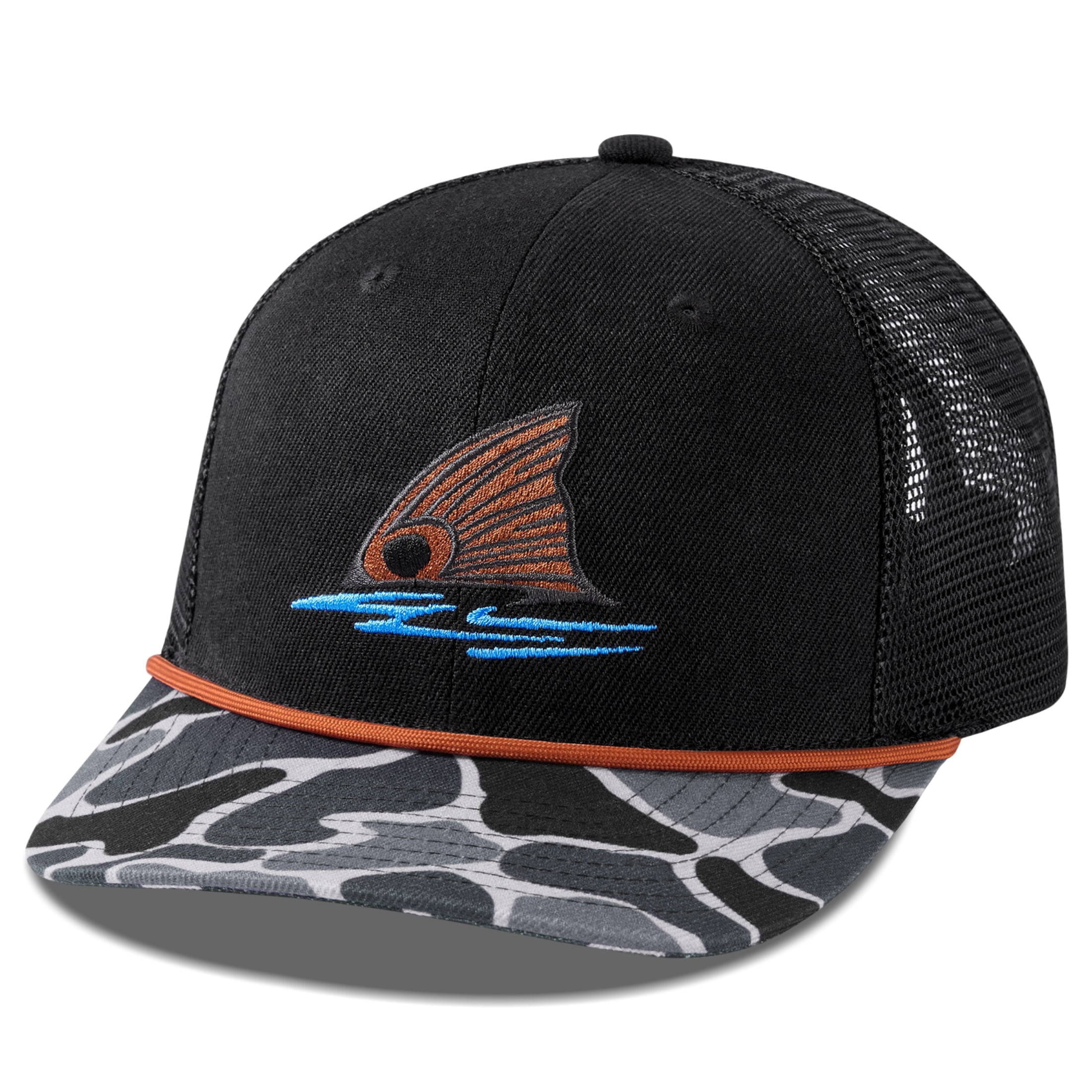 BASSDASH Camo Rope Trucker Hat Adjustable Embroidered Baseball Cap Mesh Back for Duck Deer Hunting Fly Fishing Camping